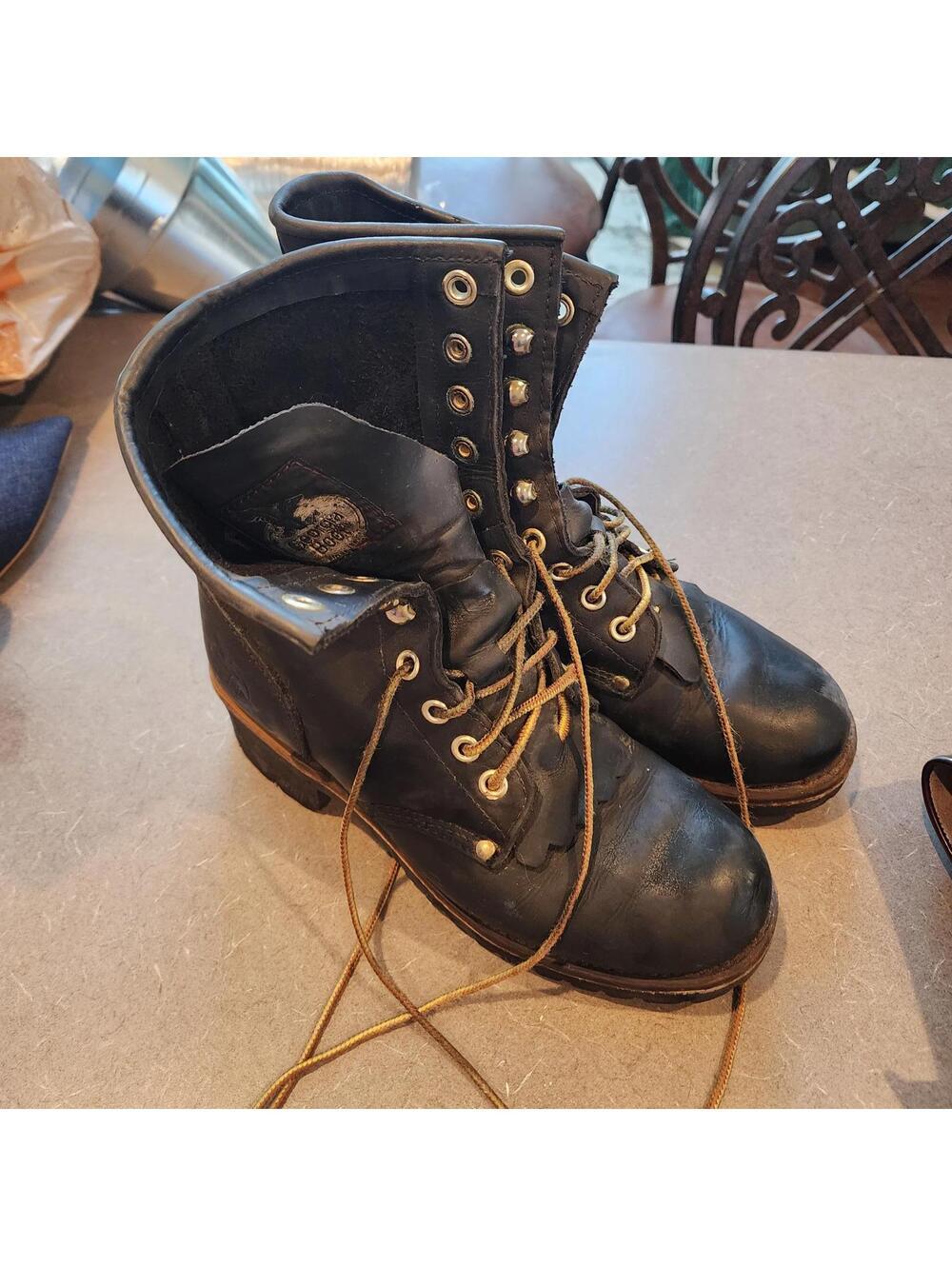 Georgia Logger Work Boots Women's Size 9W Black Leather Lace Up Steel Shank